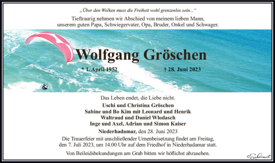 Traueranzeige von Wolfgang Gröschen von Nassauische Neue Presse