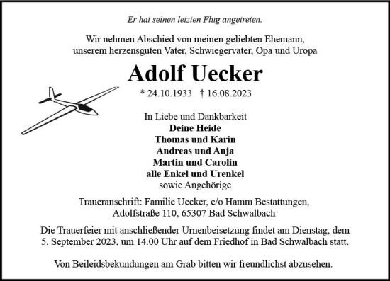 Traueranzeige von Adolf Uecker von Idsteiner Land/Untertaunus