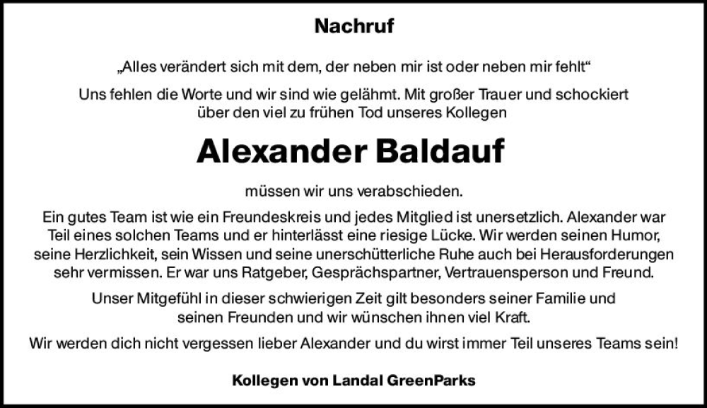  Traueranzeige für Alexander Baldauf vom 19.08.2023 aus Allgemeine Zeitung Mainz