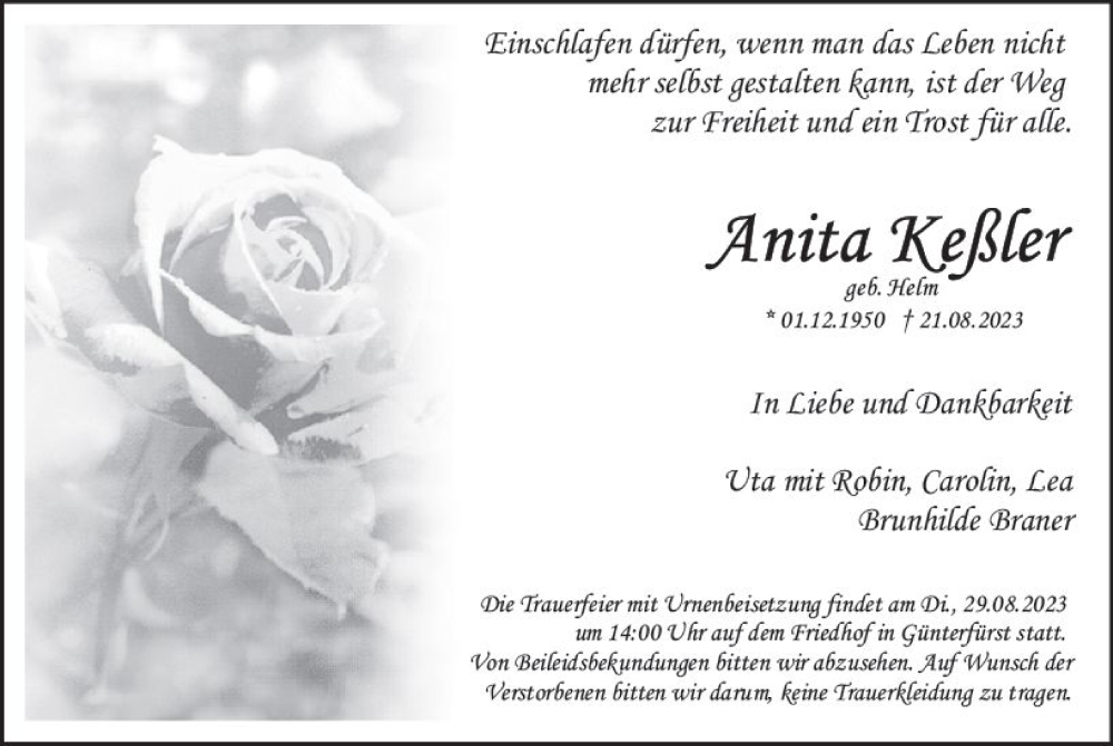  Traueranzeige für Anita Keßler vom 26.08.2023 aus Odenwälder Echo