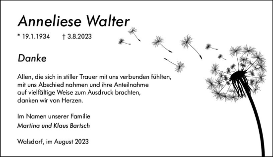 Traueranzeige von Anneliese Walter von Camberger Anzeiger