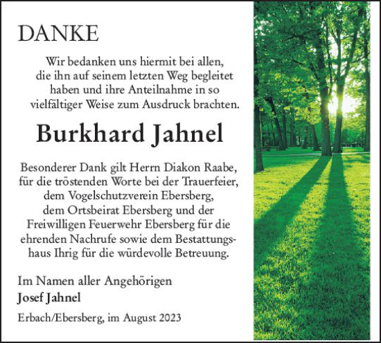 Traueranzeige von Burkhard Jahnel von Odenwälder Echo