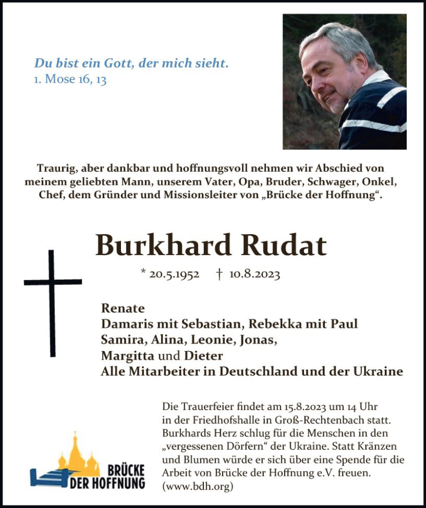  Traueranzeige für Burkhard Rudat vom 12.08.2023 aus Wetzlarer Neue Zeitung