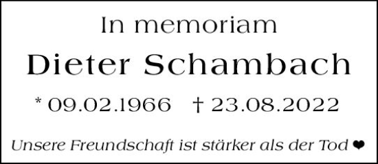 Traueranzeige von Dieter Schambach von Wormser Zeitung