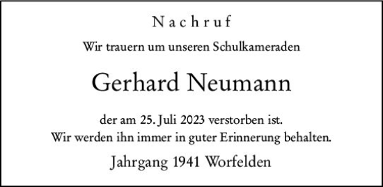 Traueranzeige von Gerhard Neumann von Groß-Gerauer Echo