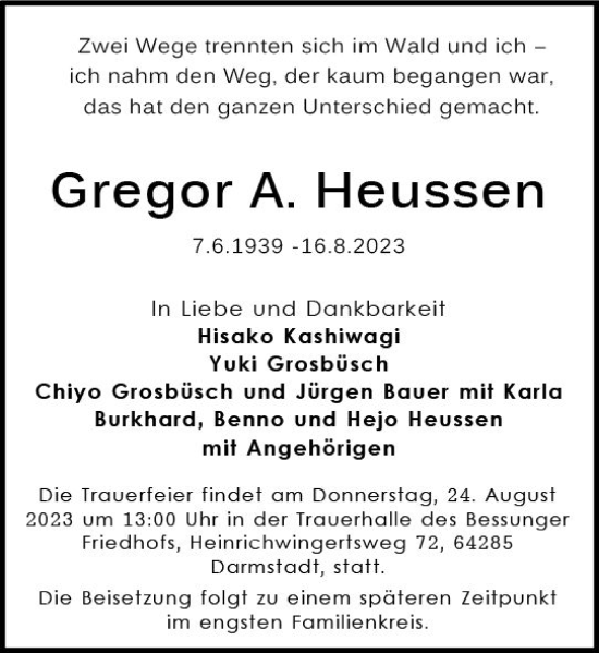 Traueranzeige von Gregor A. Heussen von Darmstädter Echo