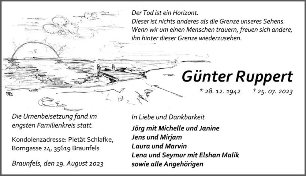  Traueranzeige für Günter Ruppert vom 19.08.2023 aus Wetzlarer Neue Zeitung