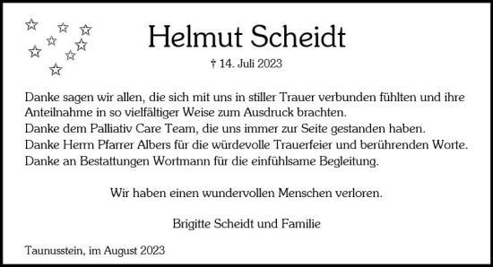 Traueranzeige von Helmut Scheidt von Wiesbadener Kurier