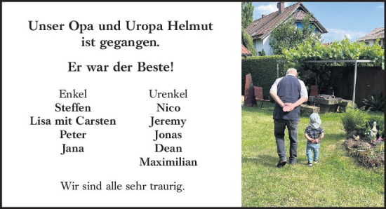 Traueranzeige von Helmut Staubach von VRM Trauer
