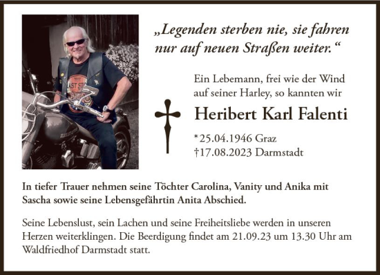 Traueranzeige von Heribert Karl Falenti von Darmstädter Echo