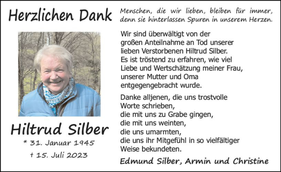 Traueranzeige von Hiltrud Silber von Starkenburger Echo