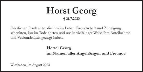 Traueranzeige von Horst Georg von Wiesbadener Kurier