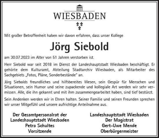 Traueranzeige von Jörg Siebold von Wiesbadener Kurier