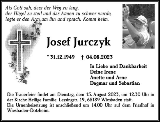 Traueranzeige von Josef Jurczyk von Wiesbadener Kurier