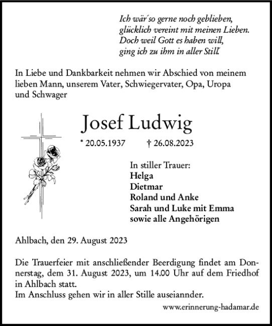 Traueranzeige von Josef Ludwig von Nassauische Neue Presse