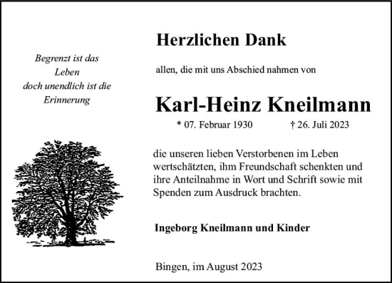 Traueranzeige von Karl-Heinz Kneilmann von Allgemeine Zeitung Bingen/Ingelheim