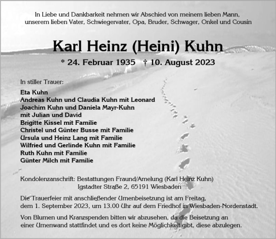 Traueranzeige von Karl Heinz Kuhn von Wiesbadener Kurier