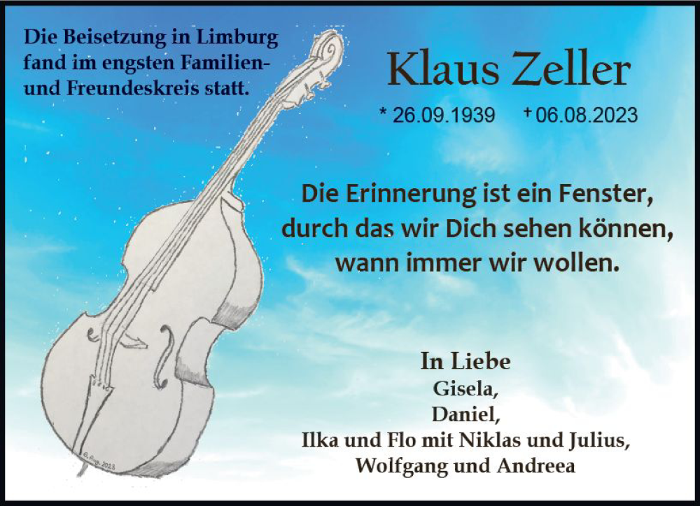  Traueranzeige für Klaus Zeller vom 19.08.2023 aus Nassauische Neue Presse