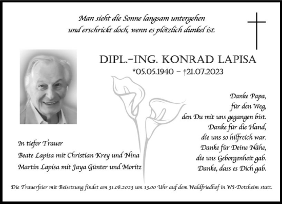 Traueranzeige von Konrad Lapisa von Wiesbadener Kurier