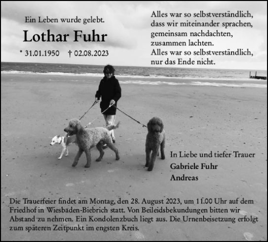 Traueranzeige von Lothar Fuhr von Wiesbadener Kurier