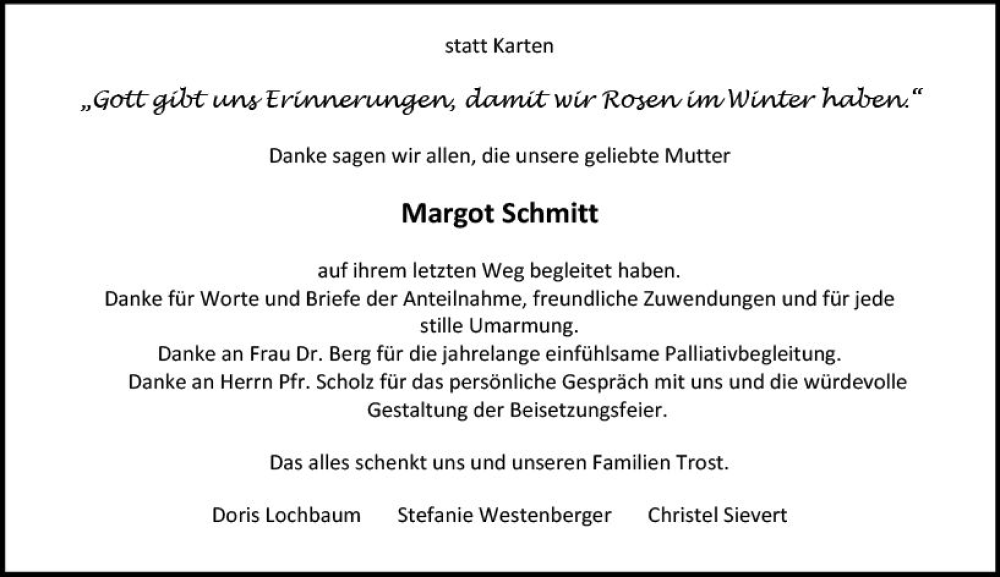  Traueranzeige für Margot Schmitt vom 05.08.2023 aus Allgemeine Zeitung Mainz