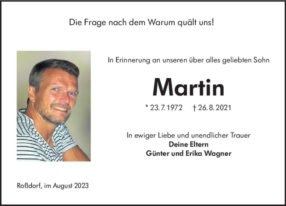  Traueranzeige für Martin Wagner vom 26.08.2023 aus Darmstädter Echo