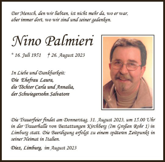 Traueranzeige von Nino Palmieri von Nassauische Neue Presse