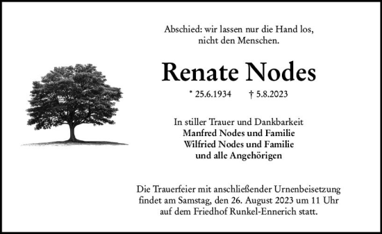 Traueranzeige von Renate Nodes von Nassauische Neue Presse