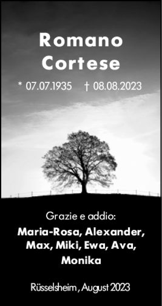 Traueranzeige von Romano Cortese von Rüsselsheimer Echo