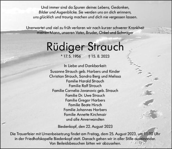 Traueranzeige von Rüdiger Strauch von Hinterländer Anzeiger