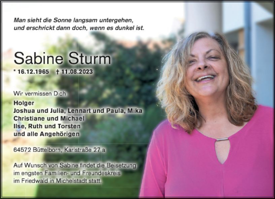 Traueranzeige von Sabine Sturm von Groß-Gerauer Echo
