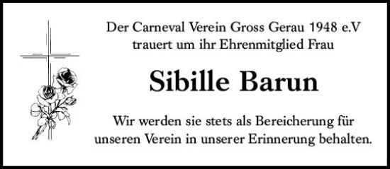 Traueranzeige von Sibille Barun von Groß-Gerauer Echo