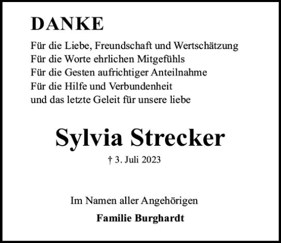 Traueranzeige von Sylvia Strecker von Darmstädter Echo