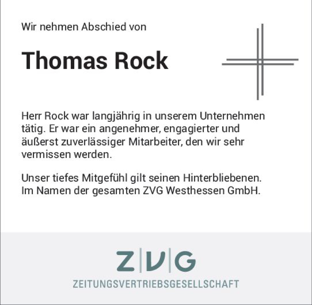  Traueranzeige für Thomas Rock vom 12.08.2023 aus Wiesbadener Kurier