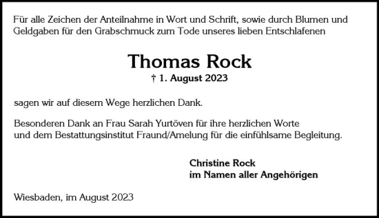 Traueranzeige von Thomas Rock von Wiesbadener Kurier