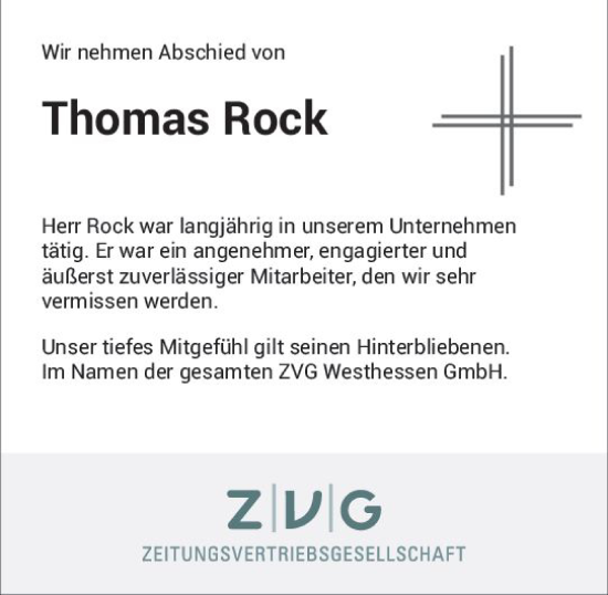 Traueranzeige von Thomas Rock von Wiesbadener Kurier
