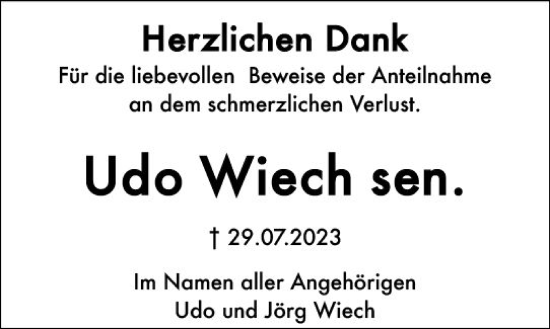 Traueranzeige von Udo Wiech von Darmstädter Echo