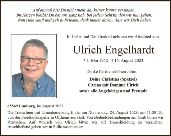 Traueranzeige von Ulrich Engelhardt von Nassauische Neue Presse