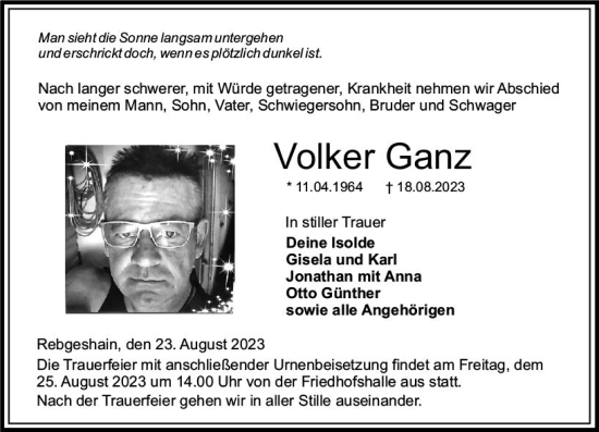 Traueranzeige von Volker Ganz von VRM Trauer