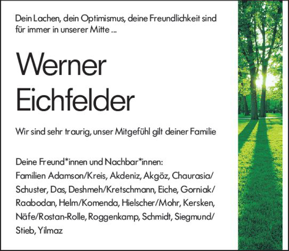  Traueranzeige für Werner Eichfelder vom 12.08.2023 aus Darmstädter Echo
