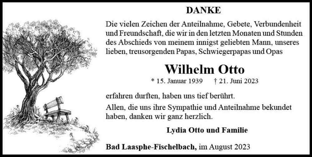  Traueranzeige für Wilhelm Otto vom 12.08.2023 aus Hinterländer Anzeiger