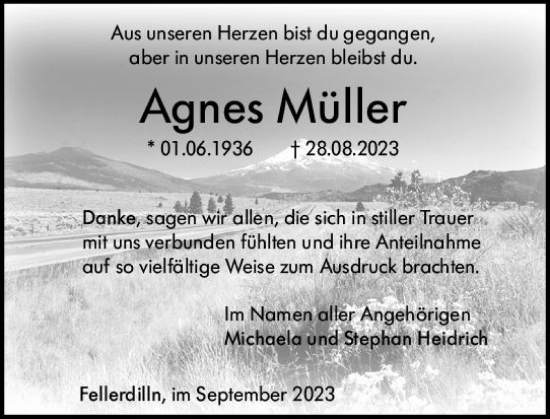 Traueranzeige von Agnes Müller von Dill Block