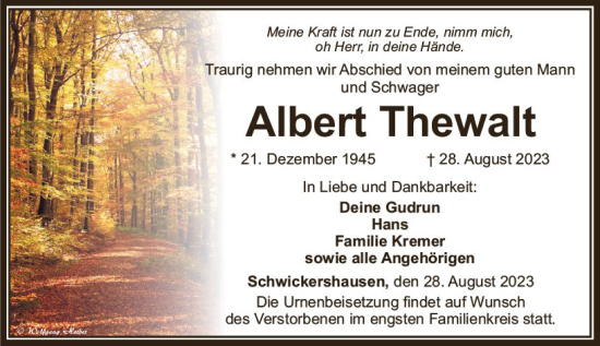 Traueranzeige von Albert Thewalt von Camberger Anzeiger