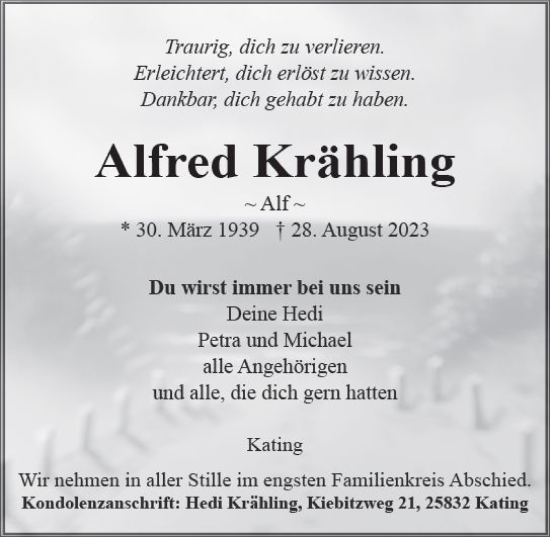 Traueranzeige von Alfred Krähling von VRM Trauer
