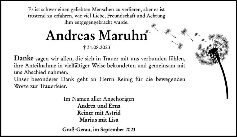  Traueranzeige für Andreas Maruhn vom 23.09.2023 aus Groß-Gerauer Echo