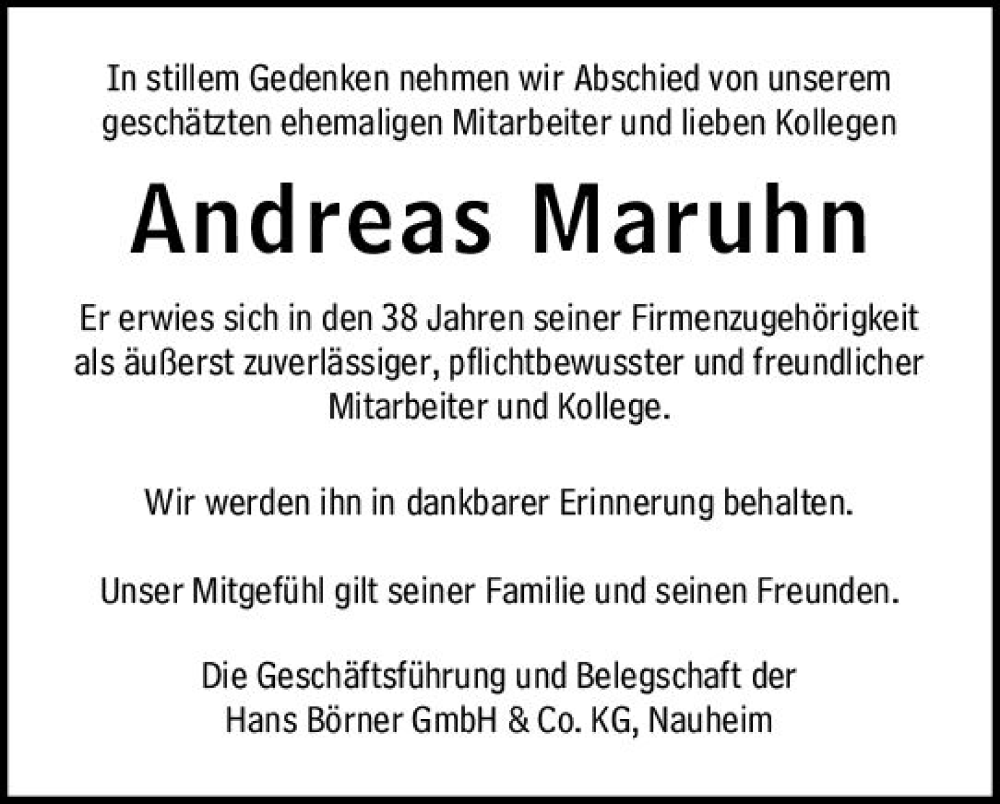  Traueranzeige für Andreas Maruhn vom 13.09.2023 aus Rüsselsheimer Echo