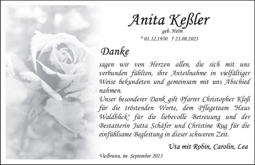  Traueranzeige für Anita Keßler vom 30.09.2023 aus Odenwälder Echo
