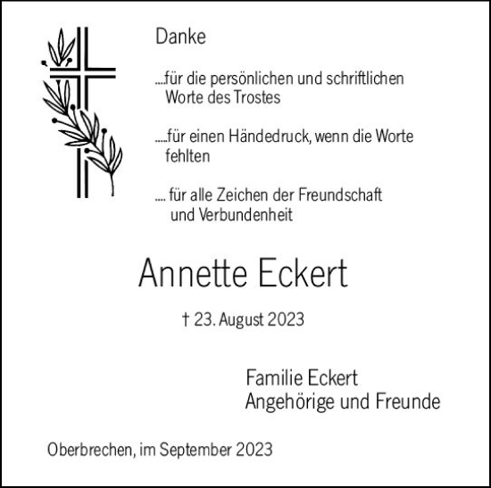 Traueranzeige von Annette Eckert von Camberger Anzeiger