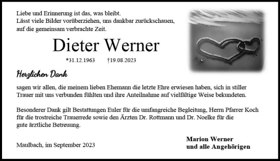 Traueranzeige von Dieter Werner von Oberhessen Kurier