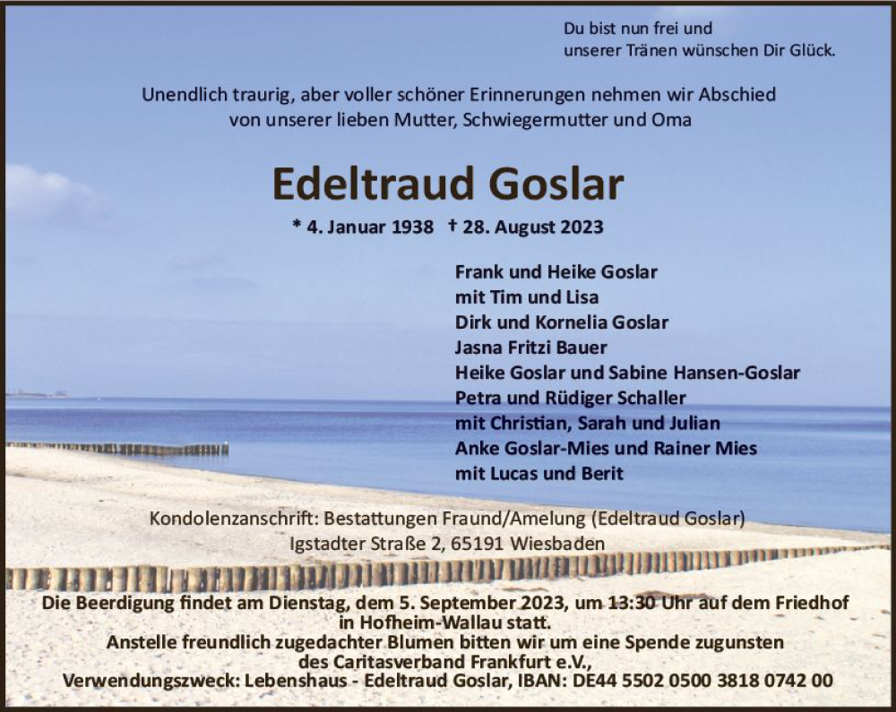 Traueranzeige für Edeltraud Goslar vom 02.09.2023 aus Wiesbadener Kurier